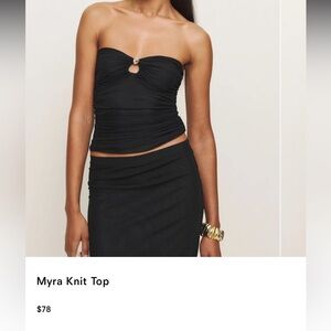 Reformation Myra Knit Top - Black Ruched Strapless Tube Top